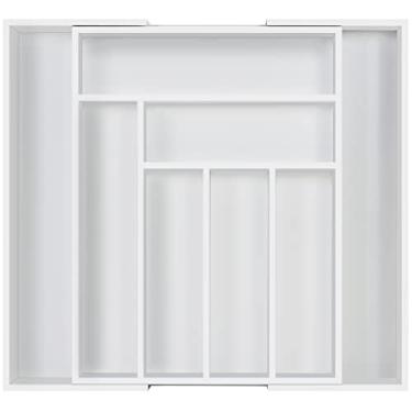 Imagem de Utopia Kitchen Organizador de gaveta expansível Caddy, organizador de gaveta de cozinha ajustável, organizador de divisórias de gaveta de bambu para cozinha, talheres, sala de estar (branco)