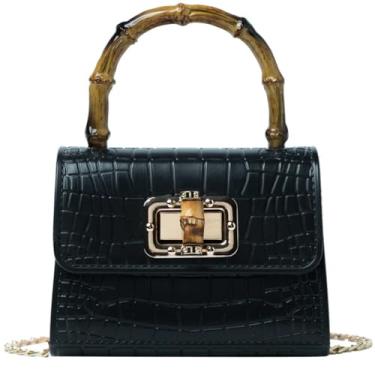 Imagem de genkigold Mini bolsa infantil com alça de bambu: bolsa infantil com estampa de couro de crocodilo, várias cores, com opção de óculos de sol, Bolsa preta Midnight Onyx apenas