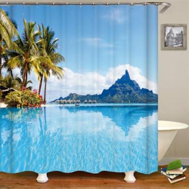 Imagem de Cenário litorâneo Praia Banheiro Cortina de chuveiro Decoração para casa Cortina Anti-mofo Cortinas de chuveiro à prova d'água com gancho, DM4177, L150 x A180 cm
