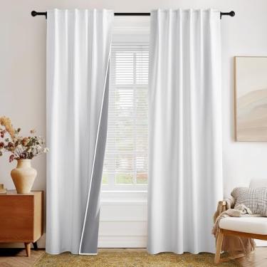 Imagem de PONY DANCE Cortinas blackout de linho 228,6 cm de comprimento, 100% cortina preta completa conjunto de 2 painéis para quarto e sala de estar, cortinas de janela com isolamento térmico para