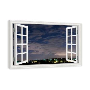 Imagem de PY3H69 Arte de parede em tela de janela aberta, impressão natural em tela. Lindo cenário de céu 68,5 cm, decoração de parede de paisagem de janela, decoração de casa moderna. Moldura interna 50 x 75