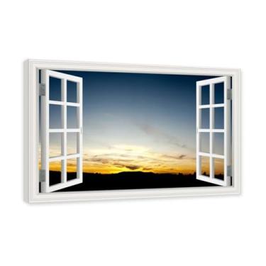 Imagem de PY3H69 Arte de parede em tela de janela aberta, impressão natural em tela. Lindo cenário de céu 2,5 cm, decoração de parede de paisagem de janela, decoração de casa moderna. Moldura interna 50 x 75 cm