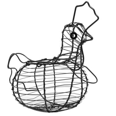 Imagem de Cesta de ovos de galinha com alça, suporte de ovo de galinha de arame de ferro para ovos e lanches de frutas, armazenamento divertido para bancada, cozinha, fazenda, decoração de Páscoa, preto, cestos