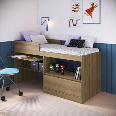 Imagem de Cama Infantil Alta Multifuncional com Escrivaninha 1 Porta Jacarta Art in Móveis - Mel