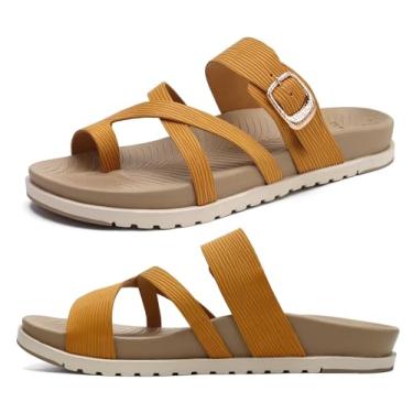 Imagem de KuaiLu Sandálias ortopédicas femininas com almofada de suporte de arco confortável tapete de ioga slides moda verão praia sandálias planas ajustáveis bico aberto viagem ao ar livre fascite plantar