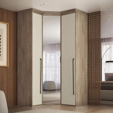 Imagem de Guarda-roupa de Canto Obliquo Espelho 3 Portas Mdf Lotus 