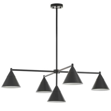 Imagem de ELYCCUPA Lustre Moderno Grande De 42" Contemporâneo Com 5 Luzes, Preto Fosco, Luminária Pendente Industrial Para Cozinha, Ilha, Sala De Jantar, Sala De Estar, Certificado Pela Ul