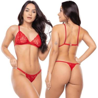 Imagem de Conjunto Lingerie Renda Sexy Sensual Feminino Sem Bojo Transparente - 