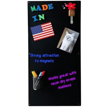 Imagem de Quadro magnético grande para parede - quadro de exibição magnética - quadro de avisos magnético - quadro de notas apagável a seco - feito nos EUA (preto fosco, 38 cm L x 76 cm)