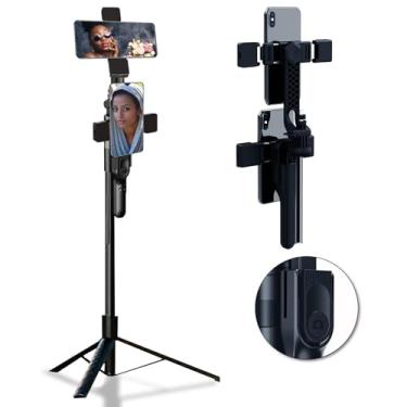 Imagem de OUSHAACK Tripé de telefone de 1,75 cm, bastão de selfie, inteligente, móvel, leve, suporte alto para iPhone 14 Pro, câmera, vlog, fotos, filmagens, viagens, gravação de vídeo flexível, academia, com