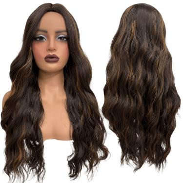 Imagem de Peruca ondulada longa repartição fixa ao meio 65cm kanekalon
