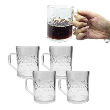 Imagem de Jogo 4 Xícaras Caneca De Vidro Transparente Com Alça 250ml - CLICK HOU