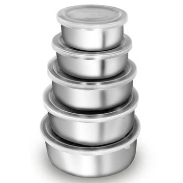 Imagem de Conjunto 5 Potes Em Alumínio Vasilha Tigelas Bowl Com Tampa - Genérico