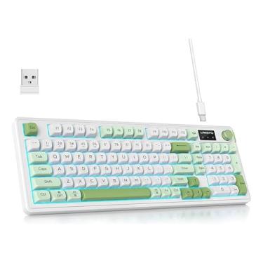 Imagem de Splplus Teclado Gamer Mecânico 3 Modos (Bluetooth/2.4G/Cabo) com RGB, Design Ergonômico, Teclas Cratera, 889g Leve - para Jogos e Escritório (Snow Green, Inglês internacional)