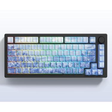 Imagem de dagaladoo Teclas PBT Double Shot Blue Shine Through 130 teclas impressas laterais personalizadas teclas teclado cereja perfil dye-sub teclas para teclado mecânico MX Switches (rosa)