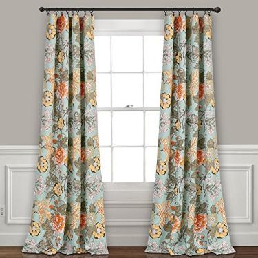 Imagem de Lush Decor Cortinas Sydney | Conjunto de painéis de janela com escurecimento floral para sala de estar, jantar, quarto (par), 213 x 132 cm, azul e verde, G, azul e verde