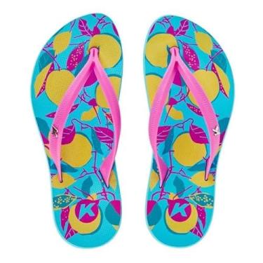 Imagem de Chinelo Kenner Ibiza Laranjas Estampada Feminino - Azul e Rosa - 36