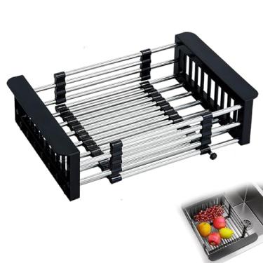 Imagem de COVRA Escorredor de louça de aço inoxidável – Organizador de cozinha versátil para pias quadradas de 28 a 48 cm – Secagem sem esforço para pratos, frutas e vegetais (preto)