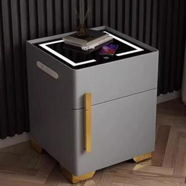 Imagem de Mesa de cabeceira inteligente com carregamento seguro e bancada, mesa de cabeceira para quarto com portas USB, mesa final com 3 cores LED Light, tampo de vidro temperado, cinza claro2pc