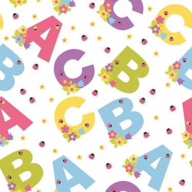 Imagem de Papel De Parede 12m Adesivo ABC Colorido Letras Alfabeto Joaninha Flores Quarto Infantil Escola