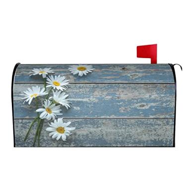 Imagem de Kawani Capas Para Caixa De Correio Com Estampa Margaridas Brancas, Tamanho Padrão Magnético, 21" X 18", Flores Madeira Azul Antigas, Primavera-Verão, Correio, Decoração Fazenda Jardim E Quintal