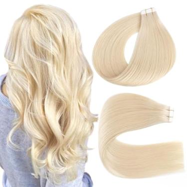 Imagem de LOVRIO 22" 20Pcs 50G Fita Em Extensões De Cabelo Humano Cor 60 Loiro Platinado Prime Pele Sedosa Lisa Trama Remy
