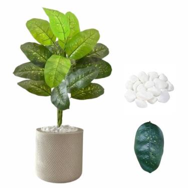 Imagem de Planta Artificial Comigo Ninguém Pode + Vaso Bojo e Pedra - Flor Imp