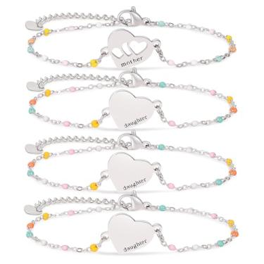 Imagem de DS Conjunto de pulseiras mãe e filha, joias de coração de aço inoxidável banhado a ouro 18K para mulheres e meninas, presentes de dia das mães para mãe/filha, pulseiras ajustáveis combinando para