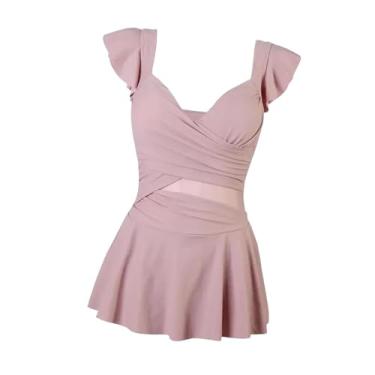 Imagem de kowaku Maiô feminino moda praia cintura alta elegante decote em V profundo traje de banho saia maiô para spa praia festa piscina, Xl