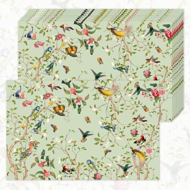 Imagem de Jogo americano descartável com estampa de flores de pássaros, 30 peças, jogo americano decorativo vintage para decoração de mesa de aniversário e casamento