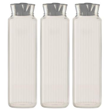 Imagem de Kit 3 Jarras Garrafa Geladeira Água 1,5l Com Tampa Higiênica Fileto Frisada (Cinza)