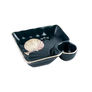 Imagem de Prato quadrado de cerâmica simples e bonito em estilo japonês criativo delicado e fresco - verde, baiacu gordo