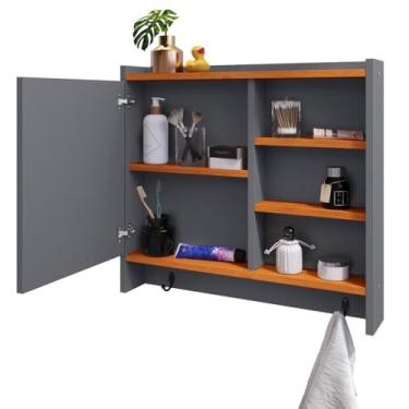 Imagem de Espelheira Suspensa Para Banheiro Closet Porta e Nichos Ganchos Toalhas (Cinza/Cinamomo)
