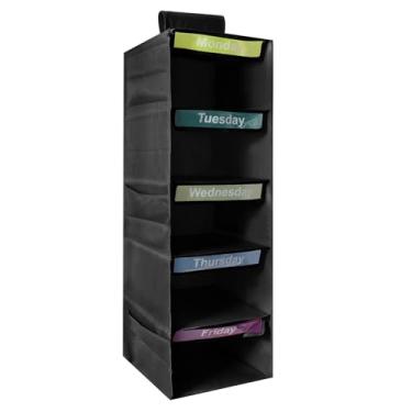 Imagem de Yuuchoringee Organizador semanal de roupas com 5 prateleiras para crianças, dias da semana, prateleiras de armazenamento, dormitório, essencial para uso diário, organizador de armário com 6 bolsos