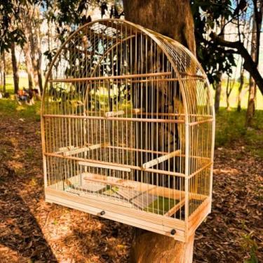 Imagem de Gaiola De Madeira E Fibra Artesanal Para Pássaros