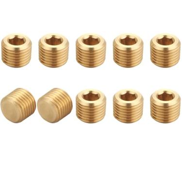 Imagem de T TANYA HARDWARE Encaixe de tubulação de latão, plugue afundado hexagonal, tubo macho NPT de 1/4 polegada - 10 peças