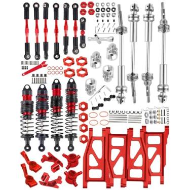 Imagem de hopsupRC Atualizações para 1/10 Rustler/Slash/Stampede 4x4, RC Shocks & Steel Drive Shaft CVD & Adjustable Turnbuckle Camber Links&A Arm & Caster Block, blocos de direção, transportadores de eixo stub, roda hexagonal e cubo hexagonal, vermelho