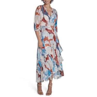 Imagem de Calvin Klein Vestido casual feminino de chiffon com manga bufante, Oxford Multi, 42