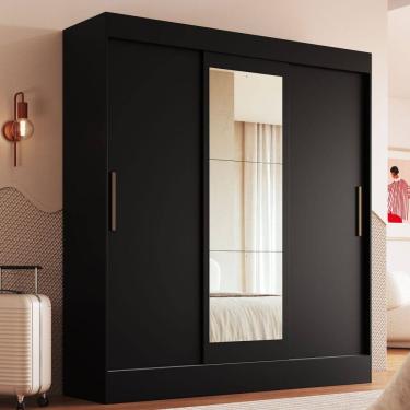 Imagem de Guarda-Roupa Casal Londes 3 Portas 2 Gavetas com Espelho 100% Mdf Preto - Doripel Móveis
