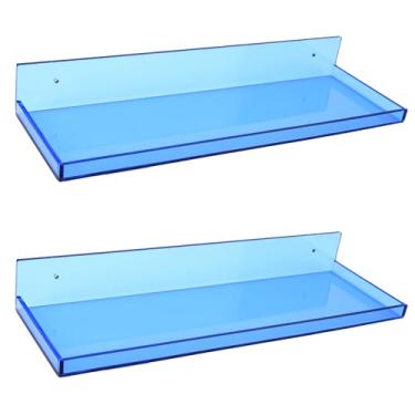 Imagem de Prateleiras flutuantes para parede, quarto, banheiro, cozinha, plantas, prateleira flutuante de acrílico, 41 x 14 cm, adesivo resistente, sem broca, pacote com 2, azul