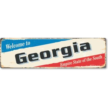 Imagem de SmartSign Placa de metal vintage "Empire State", 40 mm de alumínio à prova de ferrugem com sobretudo transparente, decoração de parede retrô, multicolorido