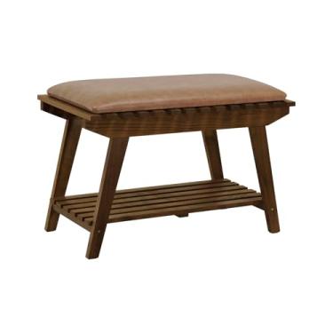 Imagem de Banco/Sapateira 1 Prateleira Summer 70cm Madeira Imbuia Maciça - Stain Imbuia/Estofado Corano Marrom Mescla