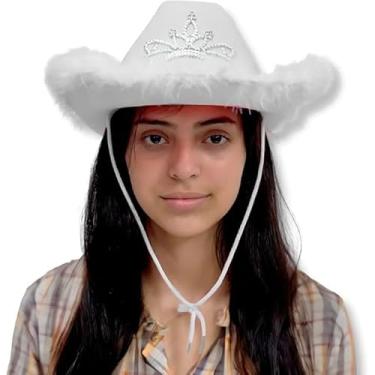 Imagem de Chapéu Country Cowboy Princesa Branco com Plumas
