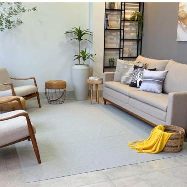 Imagem de Tapete Quarto 2x2m Cinza Riscado Antiderrapante Confortável Estilo Contemporâneo