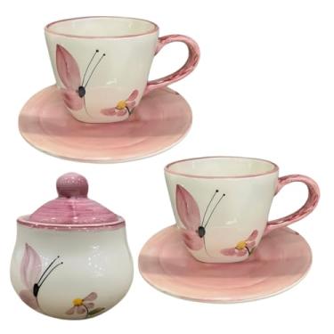 Imagem de Xícaras De Chá 4 Unidades Com Pires 200ml E Açucareiro Borboleta