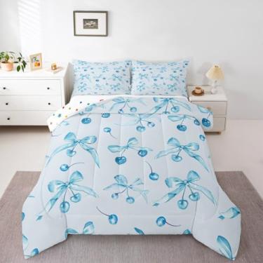 Imagem de jejeloiu Jogo de cama kawaii oriental cerejeira, solteiro, princesa, para decoração de quarto de meninos, meninas, adolescentes, conjunto de edredom com laço de aquarela, fruta, respirável, macio