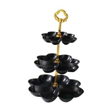 Imagem de IEUDNS Bandeja de frutas, suporte para bolo, três camadas, grande capacidade, pratos de servir, bandejas, travessas, enfeites, bandeja para lanches, para, Preto