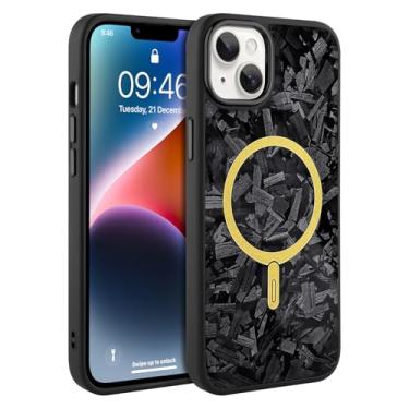 Imagem de AIGOMARA Capa magnética de fibra de carbono forjada para iPhone 14 Plus e capa para iPhone 15 Plus, compatível com Magsafe, capa de telefone protetora à prova de choque de policarbonato fino e