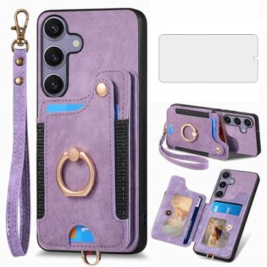 Imagem de Capa de telefone para Samsung Galaxy S25 Plus S25+ 5G capa carteira com protetor de tela de vidro temperado e alça de pulso RFID suporte para cartão de crédito anel suporte S25Plus 25S + S 25 25+