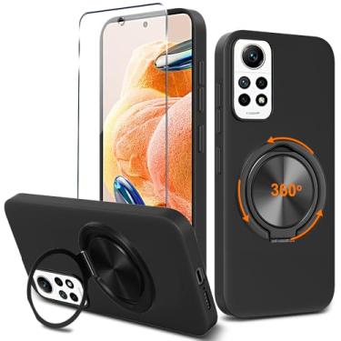 Imagem de Nijiadi Capa para celular Xiaomi Redmi Note 12 Pro 4G / Note 11 Pro/Note 11 Pro 5G com protetor de tela de vidro temperado 360° Rotatable Ring Holder Kickstand Silicone TPU Capa protetora - Preto